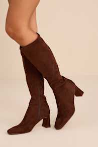 Hunny Brown Square-Toe Knee-High Boots 1