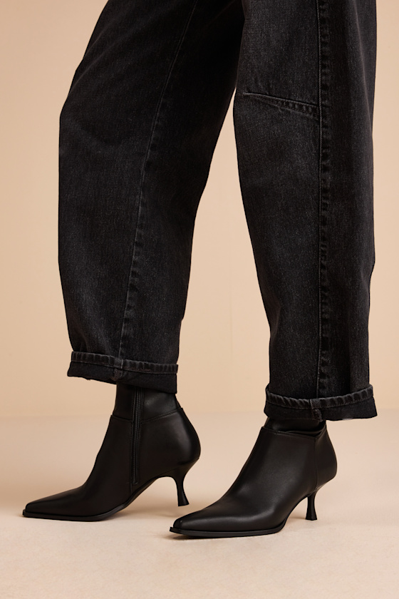 Stasia Black Leather Pointed-Toe Ankle Booties 1