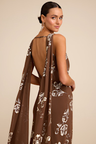 Sidonia Brown and Gold Floral Cowl Sash Maxi Dress 2