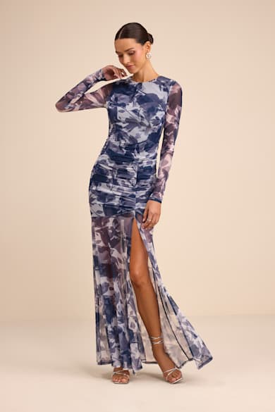 knee length dresses for ladies Black Long Sleeves Maxi Dress With Slit main image 1