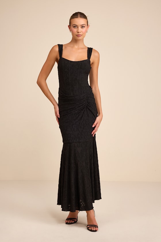 Image of Celeste Black Burnout Bustier Maxi Dress