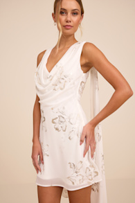 Sidonia White and Gold Floral Cowl Sash Mini Dress 2