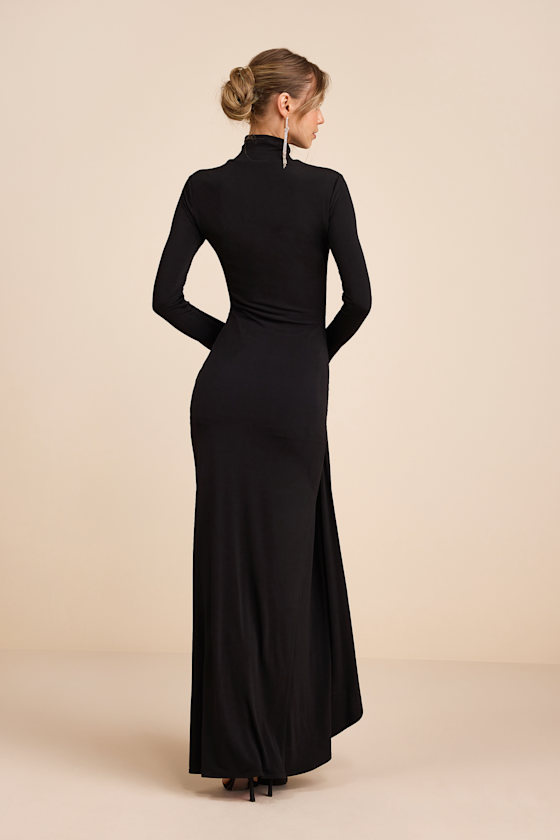 Black Maxi Dress - Mock Neck Maxi Dress - Long Sleeve Maxi Dress