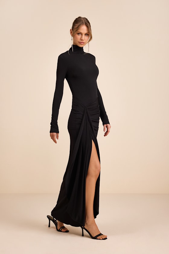 Black Maxi Dress - Mock Neck Maxi Dress - Long Sleeve Maxi Dress - Image 4