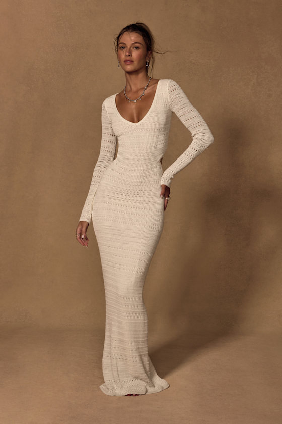 Shenoah White Crochet Cutout Long Sleeve Maxi Dress 2