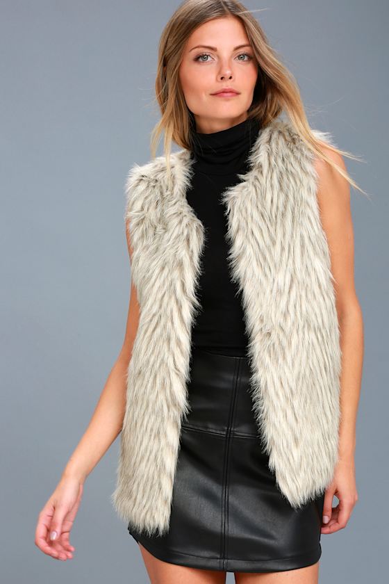 Chic Faux Fur Vest Grey Faux Fur Vest Faux Fur Outerwear Lulus