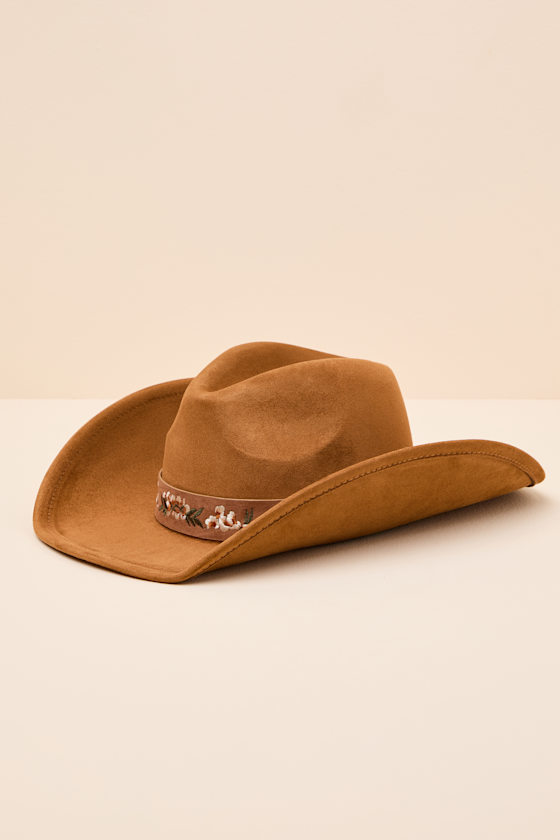 Lycia Brown Suede Embroidered Western Hat 1