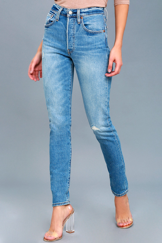 501 Skinny Medium Wash Distressed Jeans