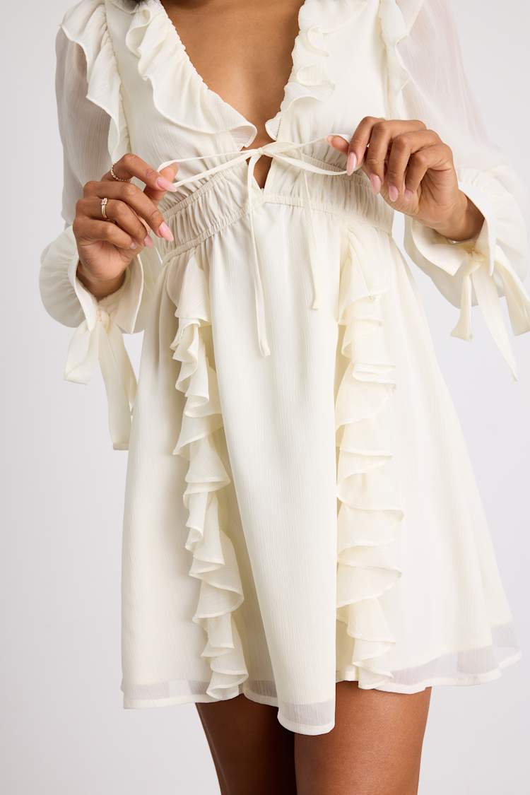 cream frilly dress Clementine High Low Ruffle Maxi Dress
