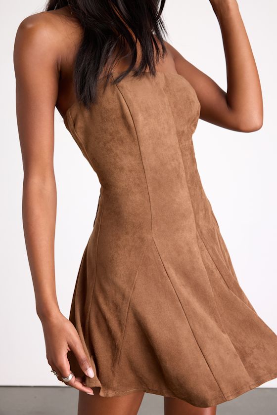 Andrada Light Brown Suede Strapless Mini Dress 2