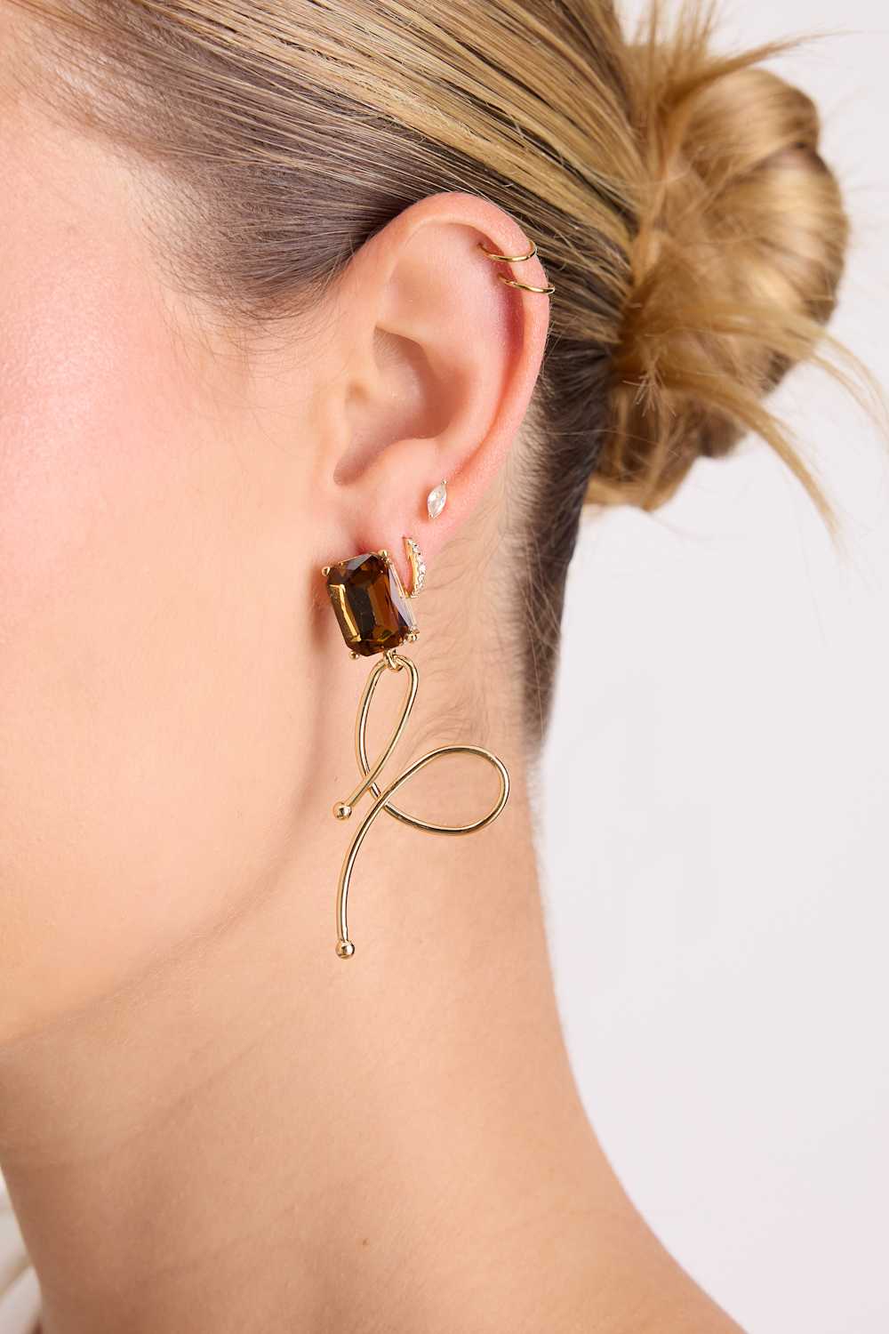 Letta Brown and Gold Rhinestone Abstract Drop Earrings