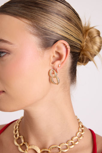 Tila Gold Textured Chain Link Earring and Necklace Set 1