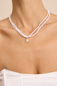 Kasey White Pearl Layered Charm Necklace 1