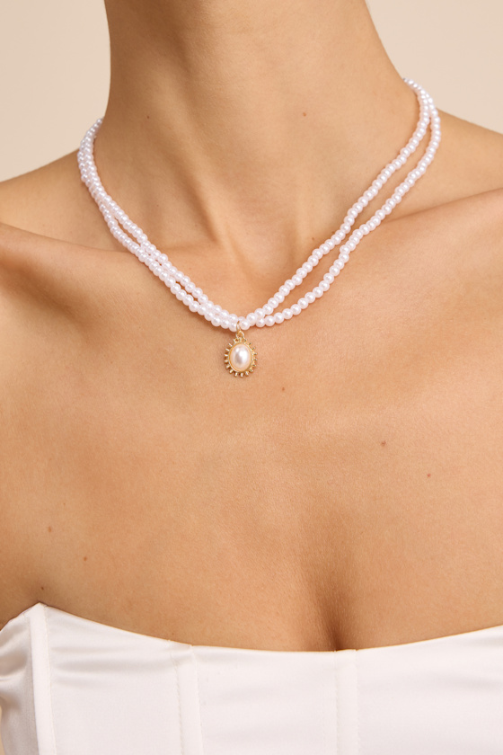Kasey White Pearl Layered Charm Necklace
