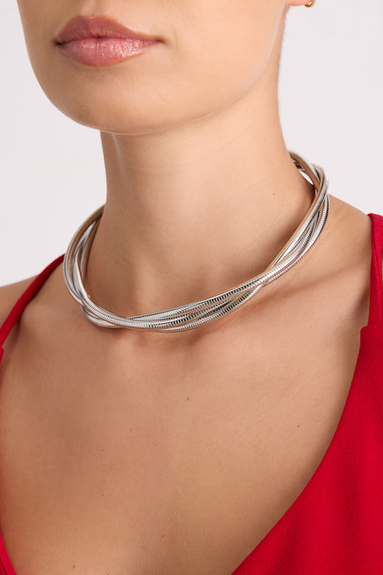 Mallari Silver Snake Chain Layered Necklace 1