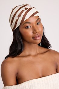 Nikia Brown Zebra Print Satin Scarf 1