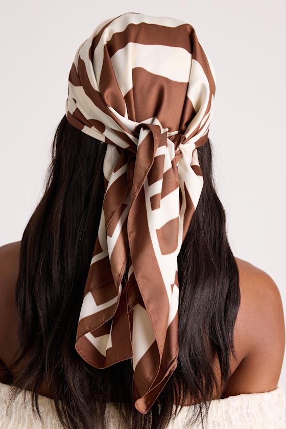 Nikia Brown Zebra Print Satin Scarf 3