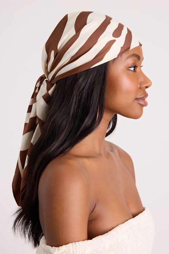 Nikia Brown Zebra Print Satin Scarf - thumbnail 5
