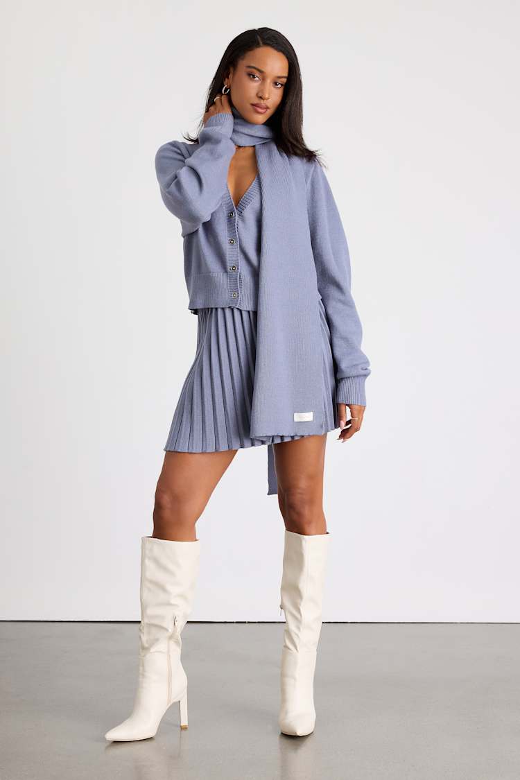 Periwinkle 3PC Sweater Dress - Sweater Dress with Scarf - 3PC Set - Lulus