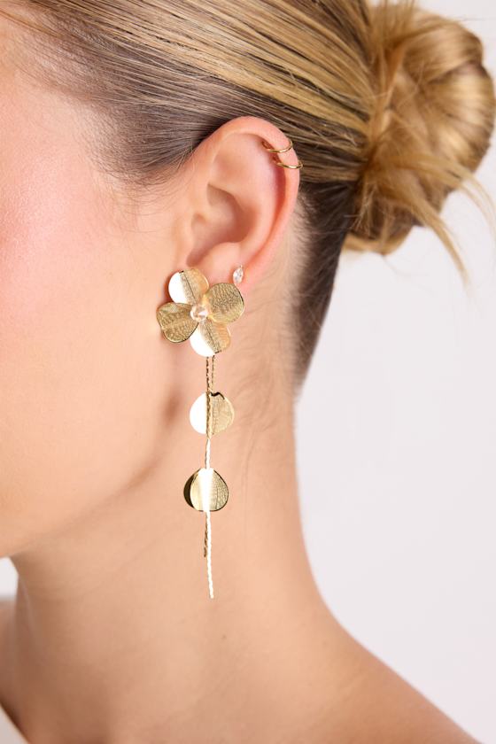 Francis Gold Flower Chain Drop Earrings 1