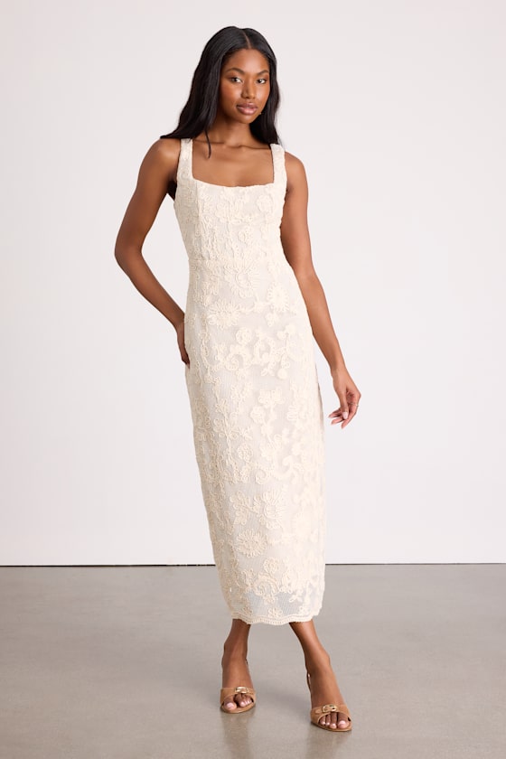 white christmas dresses Hyacinth House Almond Knit Anya Midi Dress Almond / Xs