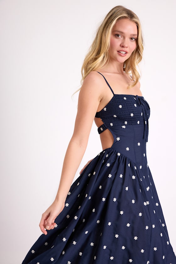 Kosi Navy Embroidered Backless Midi Dress 1