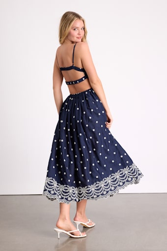 Kosi Navy Embroidered Backless Midi Dress 3