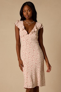 Primrose Cream Ditsy Floral Ruffled Midi Dress 1