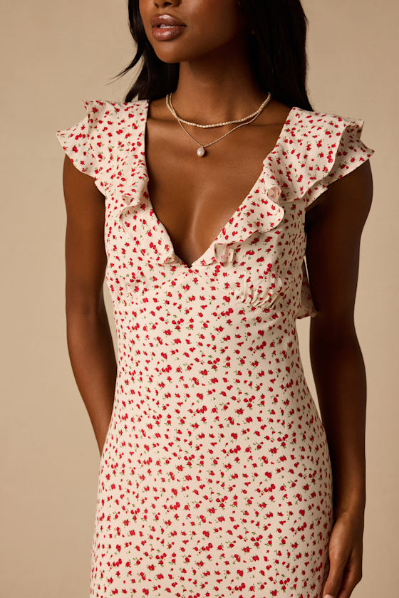 Primrose Cream Ditsy Floral Ruffled Midi Dress 2