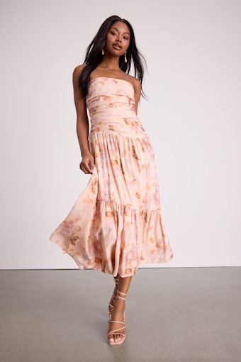 Kristella Blush Floral Strapless Tiered Midi Dress 1