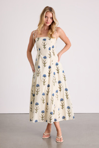 Syros Cream Floral Tie-Strap Midi Dress 1