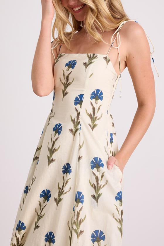 Syros Cream Floral Tie-Strap Midi Dress 2