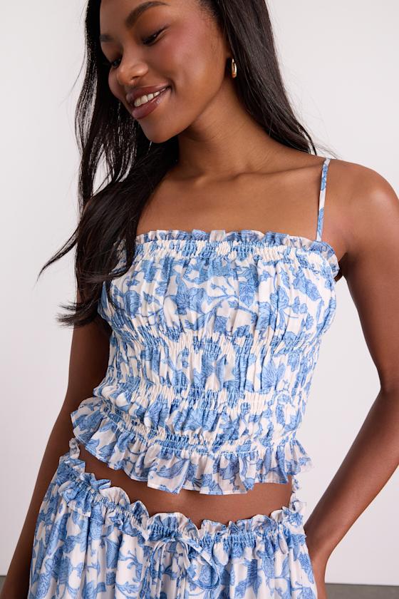 White & Blue Leaf Print Set - Two-Piece Skirt Set - 2PC Dress Set - Image 5