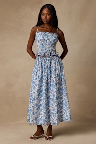 Denarius White and Blue Leaf Print Two-Piece Midi Dress 2