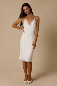 Celestia Ivory Linen Lace Slip Midi Dress 1