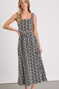 Myka Black Floral Embroidered Cutout Midi Dress 1