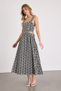 Myka Black Floral Embroidered Cutout Midi Dress 2