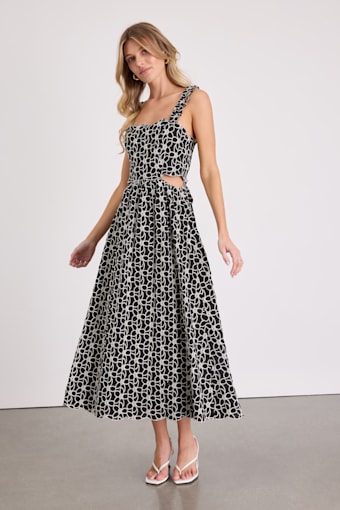 Myka Black Floral Embroidered Cutout Midi Dress 2