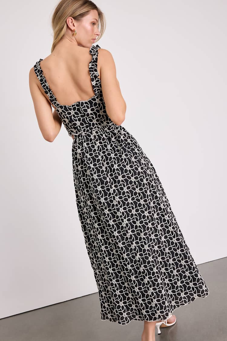 Black Floral Embroidered Dress - Embroidered Sundress - Dress
