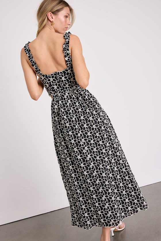 Myka Black Floral Embroidered Cutout Midi Dress 4