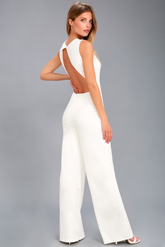 Sexy White Jumpsuit - Backless Jumpsuit - Wide-Leg Jumpsuit - Lulus