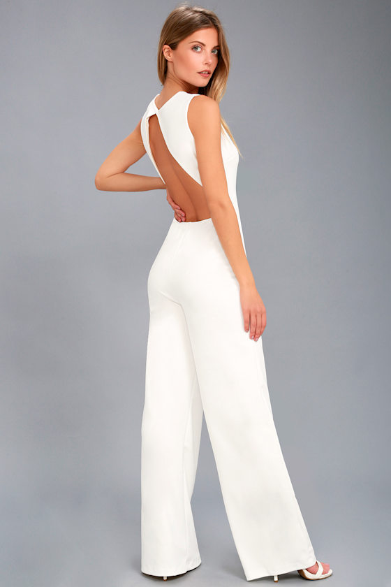 Refine and Poise White Backless Wide-Leg Jumpsuit 3