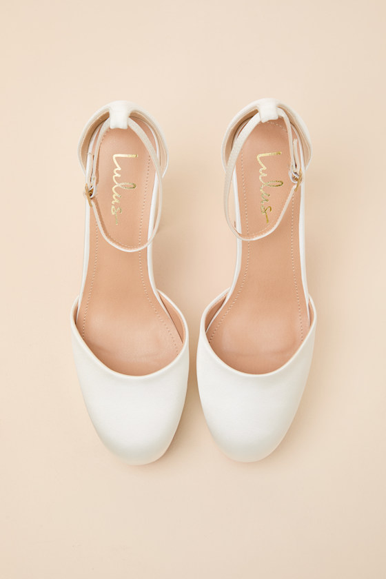 Vivien White Satin Ankle Strap Platform Heels - thumbnail 4