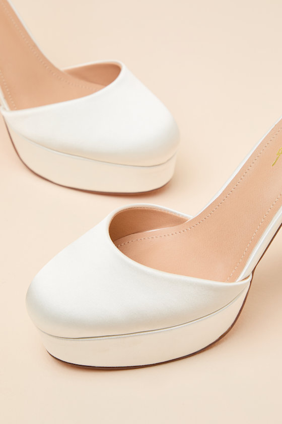 Vivien White Satin Ankle Strap Platform Heels - thumbnail 6