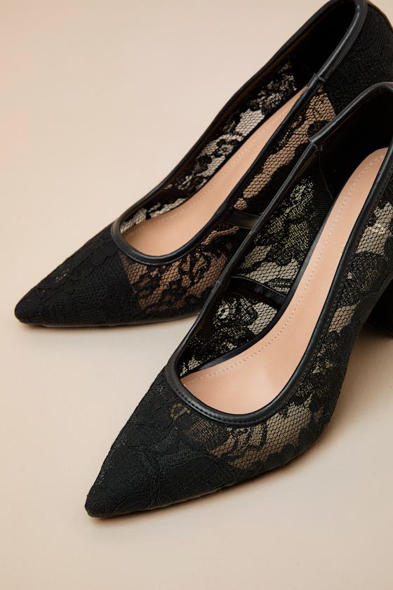 Lolita Black Lace Pointed-Toe Pumps - thumbnail 6
