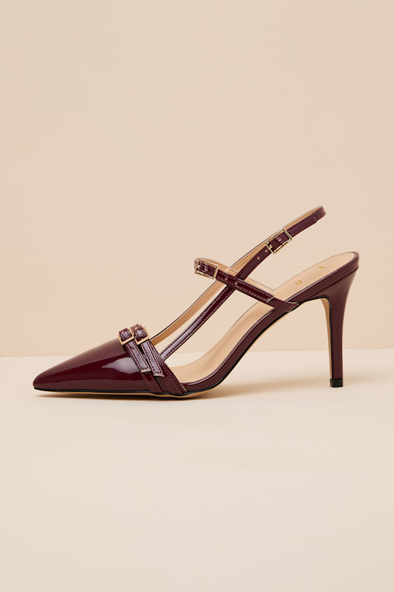 Pennie Wine Patent Pointed-Toe Slingback Pumps 1