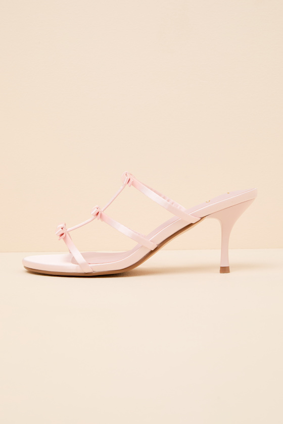 Millie Blush Satin Strappy Bow High Heel Slide Sandals 1