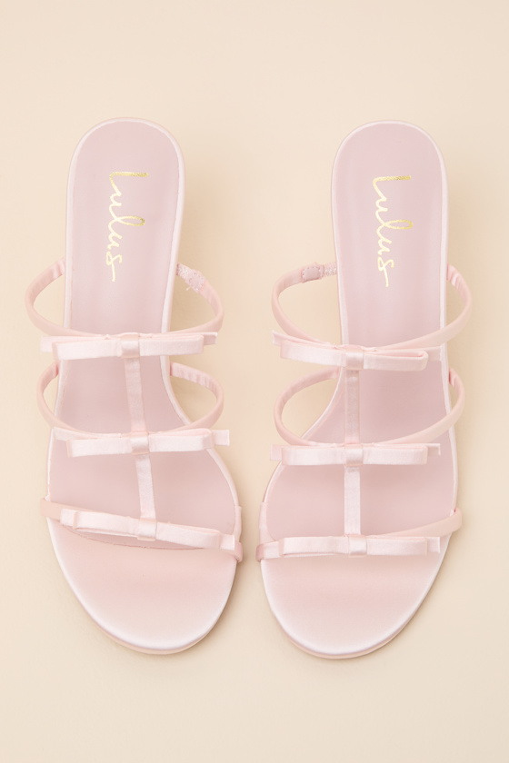 Millie Blush Satin Strappy Bow High Heel Slide Sandals - thumbnail 4