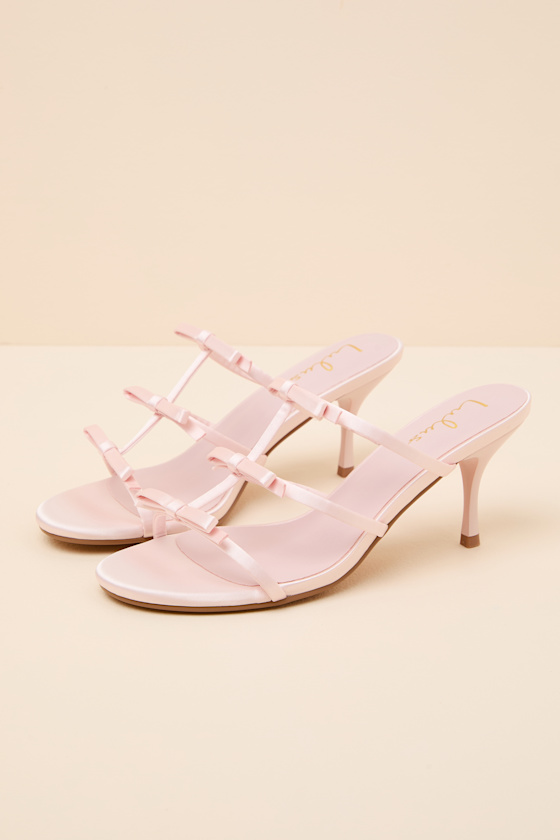Millie Blush Satin Strappy Bow High Heel Slide Sandals - thumbnail 5
