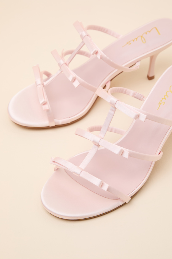 Millie Blush Satin Strappy Bow High Heel Slide Sandals - thumbnail 6